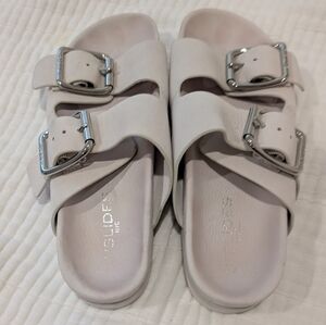 J/Slides Womens 7 Buckle White Sandals